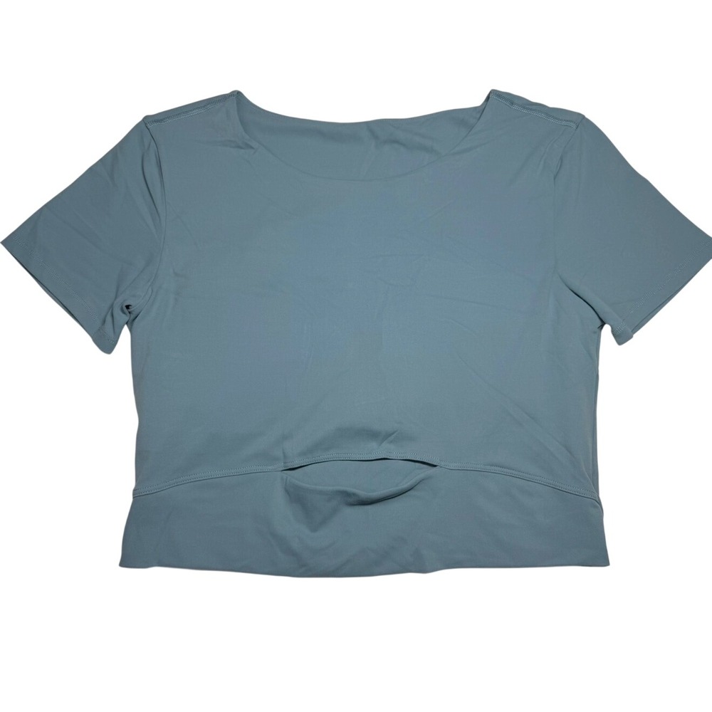 Lululemon Align T-Shirt Built In Bra Short Sleeve Crop Top Blue Green Size 6